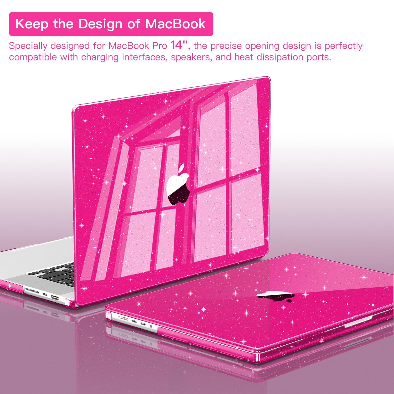 CISSOOK Parlak Parlak Gül Pembe Kılıf MacBook Pro 14 inç Kılıf M4